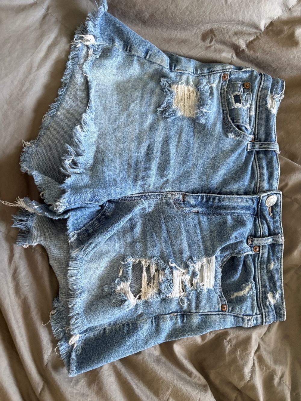 Distressed Jean Shorts, Light Denim
